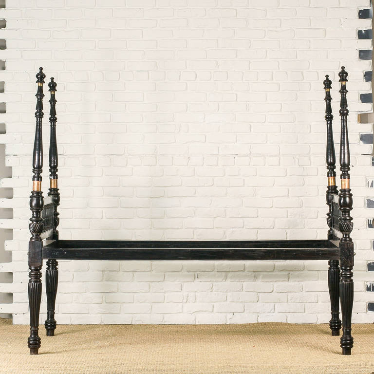 19th Century Anglo-Indian Four-Poster Ebony Daybed or Single Bed