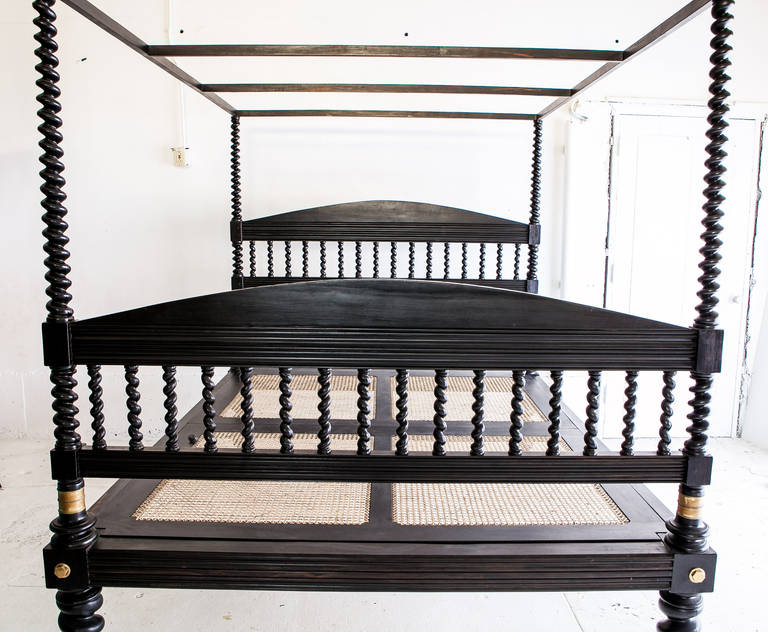 Anglo-Indian Rare Colonial Four Poster Solid Ebony Bed