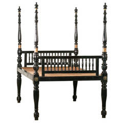 Antique Anglo-Indian Four-Poster Ebony Daybed or Single Bed