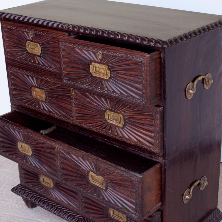 Indo-Portuguese Rosewood Campaign Chest In Good Condition In Richmond, CA