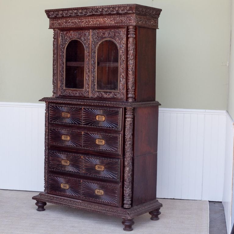 Indian Indo Portuguese Rosewood Cabinet in 3 Sections