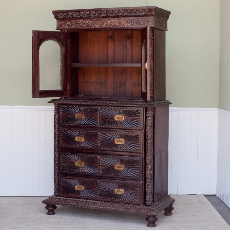 Indo Portuguese Rosewood Cabinet in 3 Sections In Good Condition In Richmond, CA