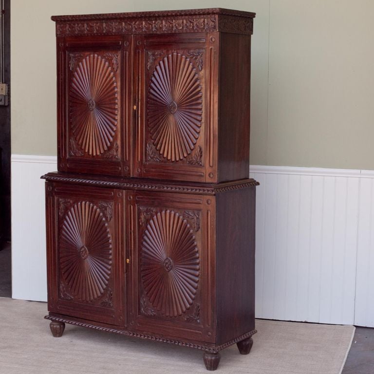 Anglo-Indian Indo-Portuguese Sunburst Armoire in Solid Rosewood