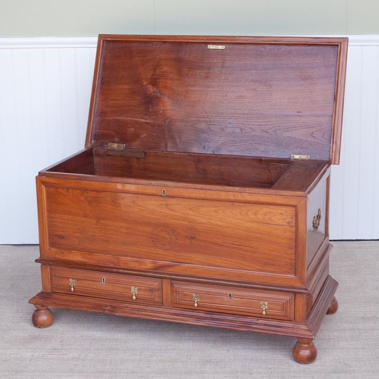 Brass Anglo-Indian Teak Trunk with Two Drawers For Sale