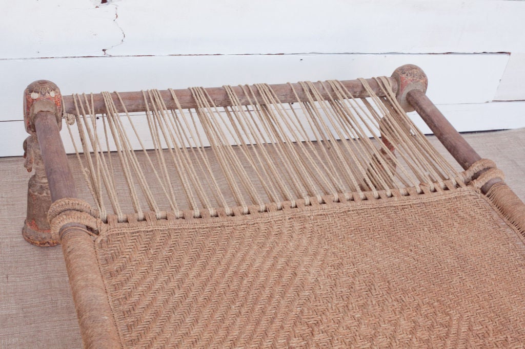 19th Century Traditional Indian Charpoy or Daybed with Carved Peacock Legs