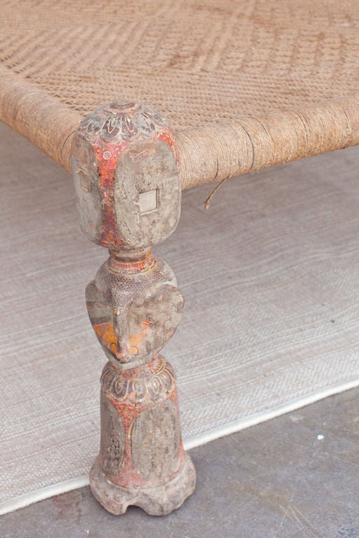 Traditional Indian Charpoy or Daybed with Carved Peacock Legs 1