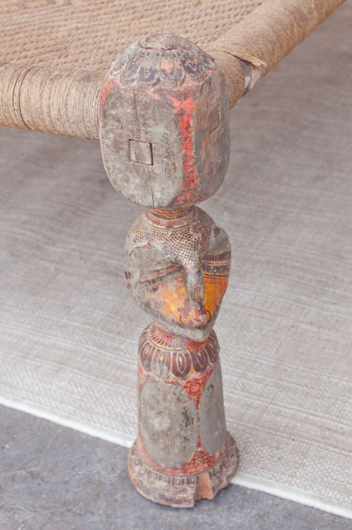 Traditional Indian Charpoy or Daybed with Carved Peacock Legs 2