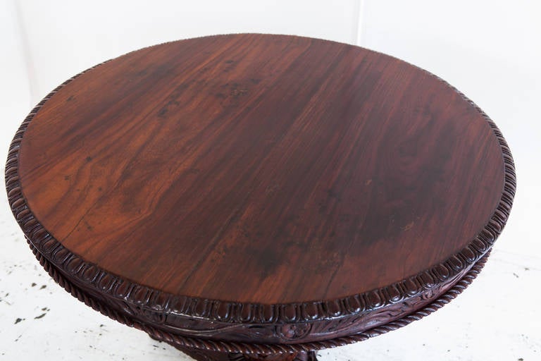 19th Century Anglo-Indian Carved Rosewood Tilt-top Center Table