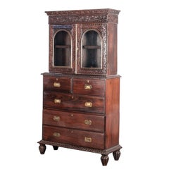 Antique Indo-Portuguese Rosewood Cabinet over Drawers