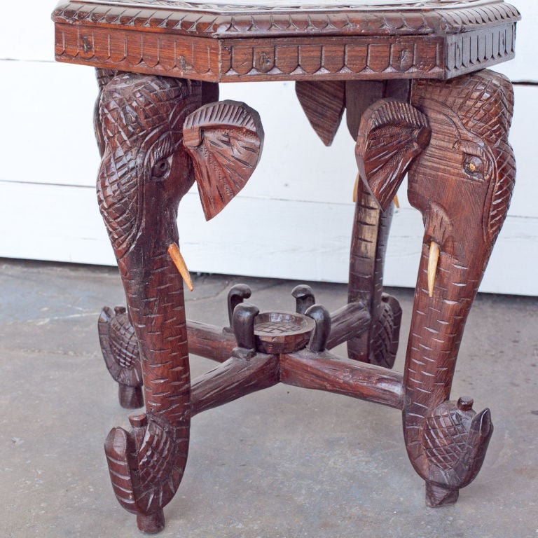 Anglo-Indian Solid Rosewood Elephant Table with Bone Inlay 1