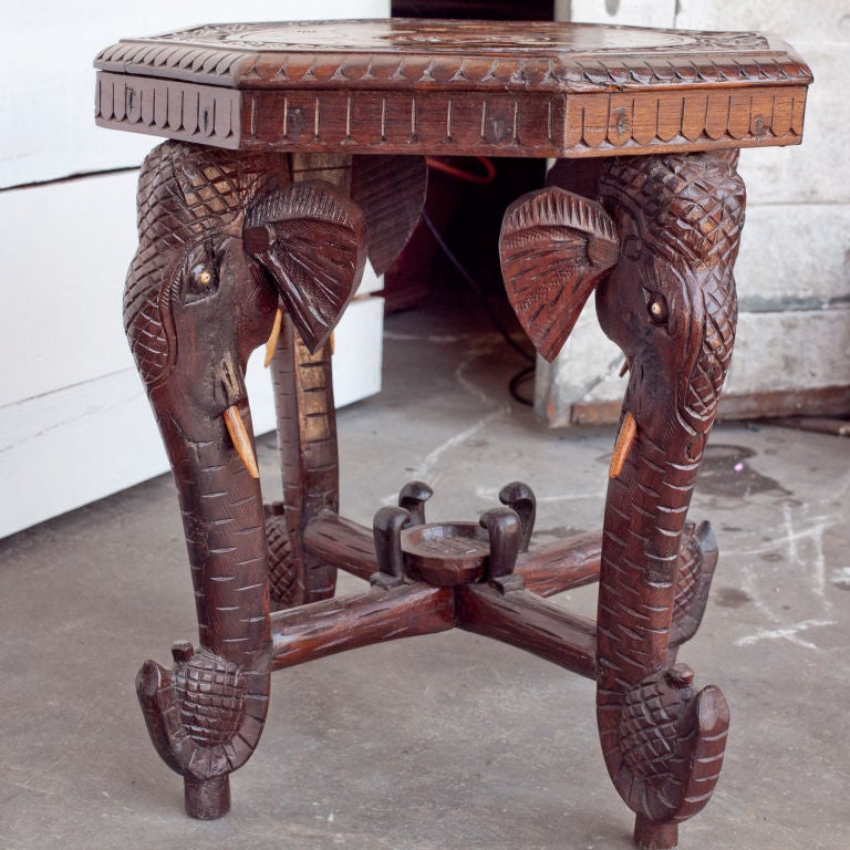 Anglo-Indian Solid Rosewood Elephant Table with Bone Inlay 2