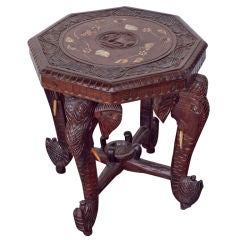 Anglo-Indian Solid Rosewood Elephant Table with Bone Inlay