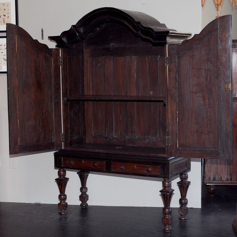 Sri Lankan Indo-Dutch Satinwood and Ebony Gabled Cabinet For Sale
