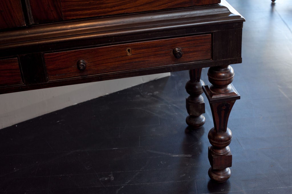 Indo-Dutch Satinwood and Ebony Gabled Cabinet In Good Condition For Sale In Richmond, CA