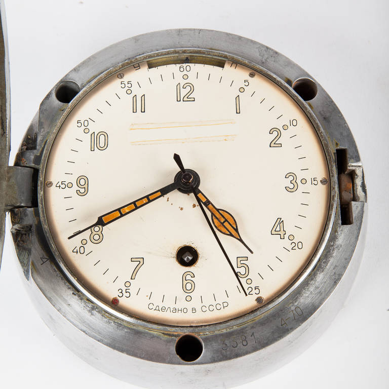 Midcentury Russian Aluminum Cast Ship Clock 1