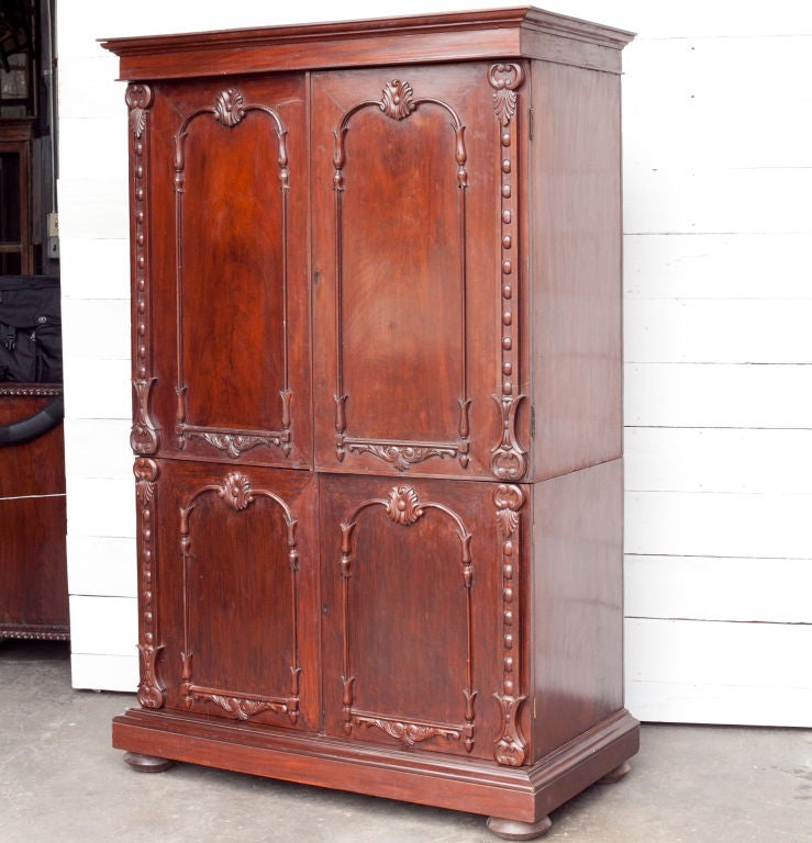 Anglo-Indian Solid Mahogany Linen Press with Applied Carving For Sale 3