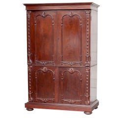 Anglo-Indian Solid Mahogany Linen Press with Applied Carving