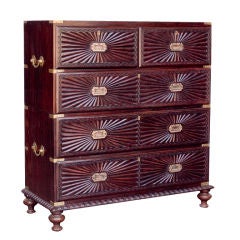 Indo-Portuguese Solid Rosewood Sunburst Chest of Drawers