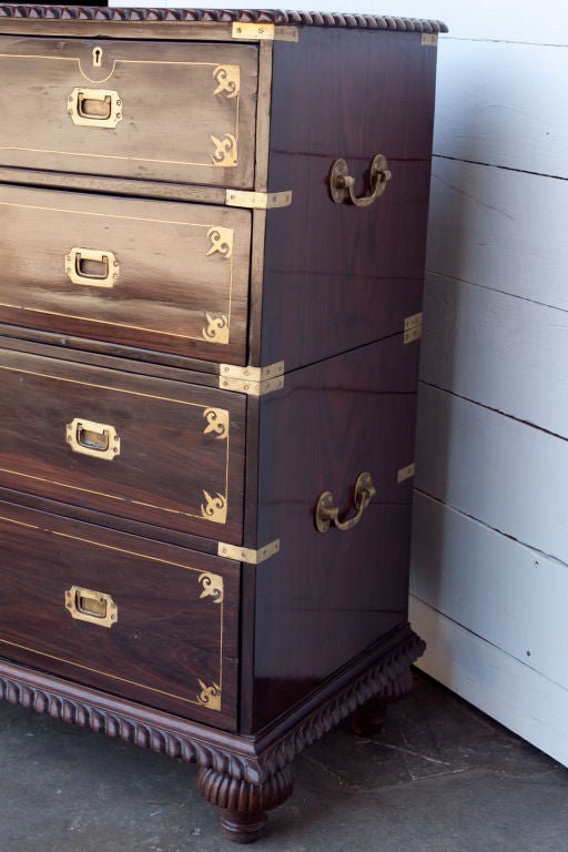 Anglo-Indian Solid Rosewood Campaign Chest with Brass Inlay 1