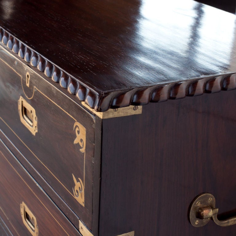 Anglo-Indian Solid Rosewood Campaign Chest with Brass Inlay 2