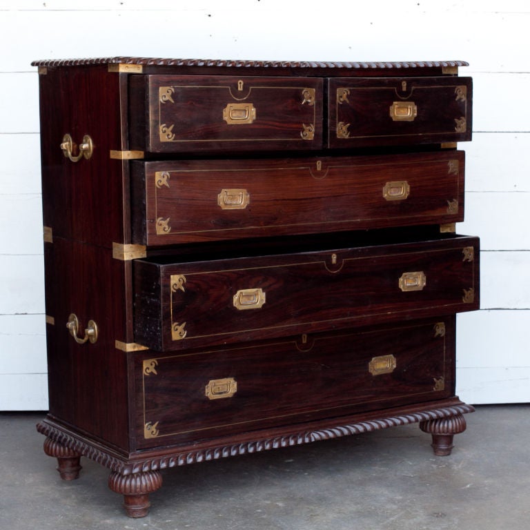 Anglo-Indian Solid Rosewood Campaign Chest with Brass Inlay 6