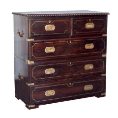 Anglo-Indian Brass Inlaid Solid Rosewood Campaign Chest