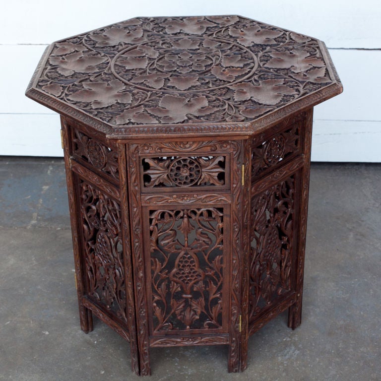 Anglo-Indian Solid Rosewood Open Carved Folding Table