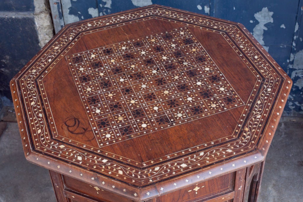Anglo-Indian Solid Rosewood Side Table with Inlayed Chess Board