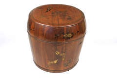 Round Wooden Box with Gold Flowers