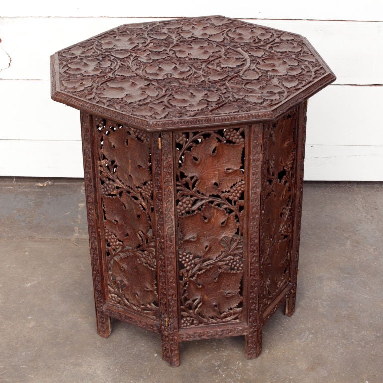 AngloIndian Solid Rosewood Side Table with Grape Leaf Carvings at 1stDibs