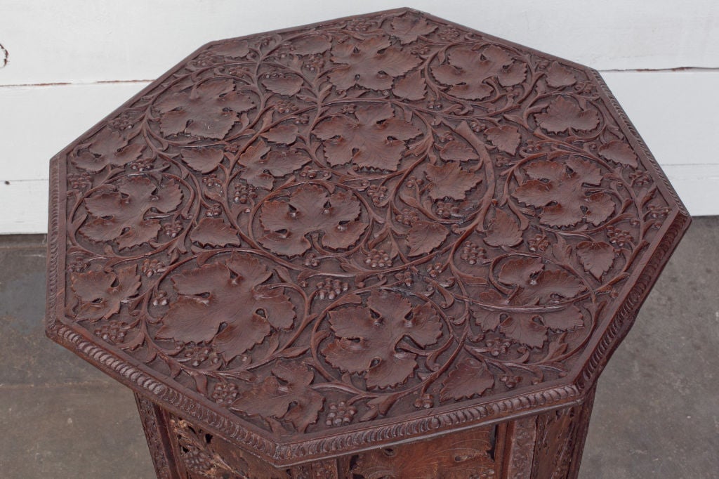 AngloIndian Solid Rosewood Side Table with Grape Leaf Carvings at 1stDibs