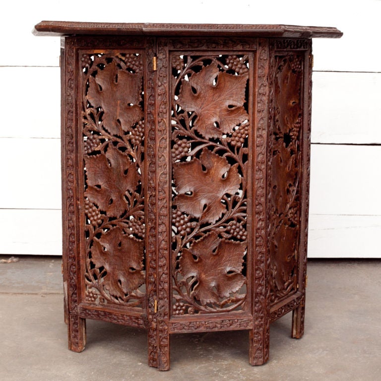 AngloIndian Solid Rosewood Side Table with Grape Leaf Carvings at 1stDibs