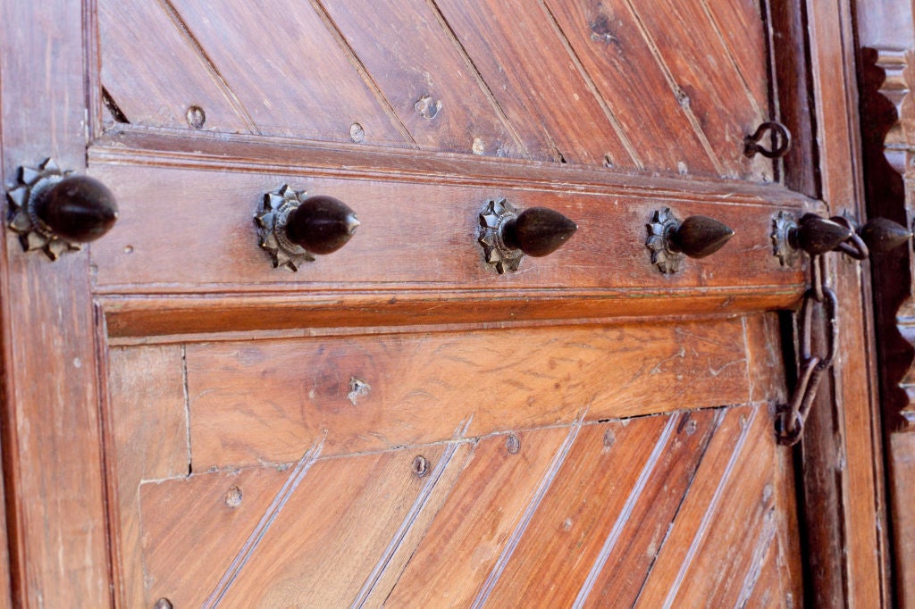 Indian Massive Solid Teak Doors from Southern India with Brass Details For Sale