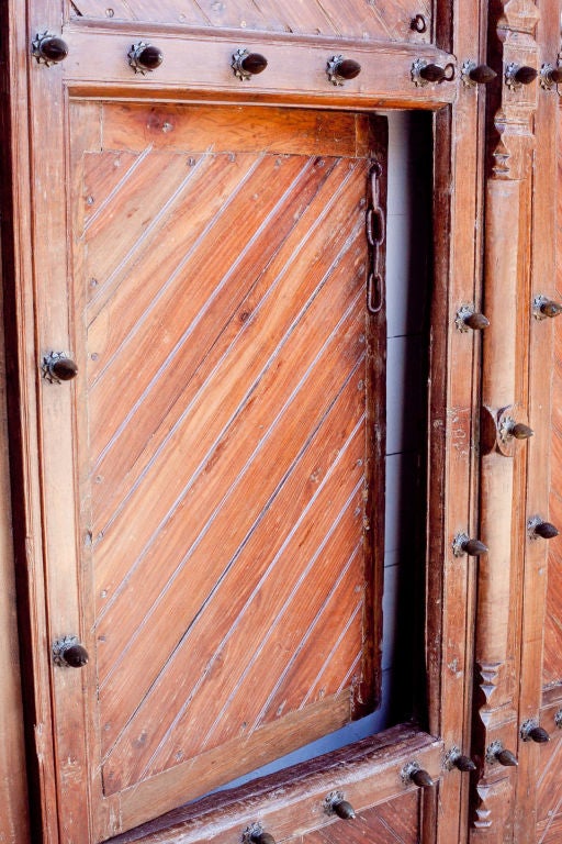 Massive Solid Teak Doors from Southern India with Brass Details For Sale 1