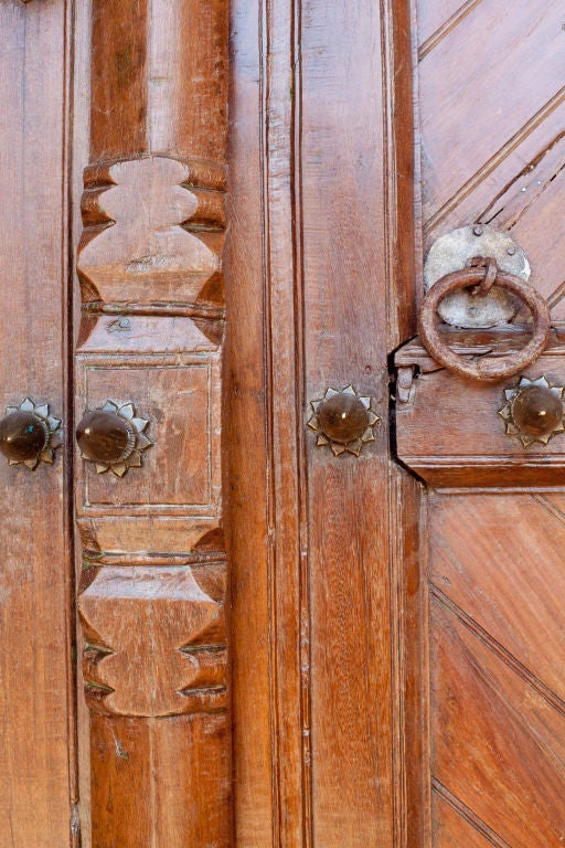 Massive Solid Teak Doors from Southern India with Brass Details For Sale 2