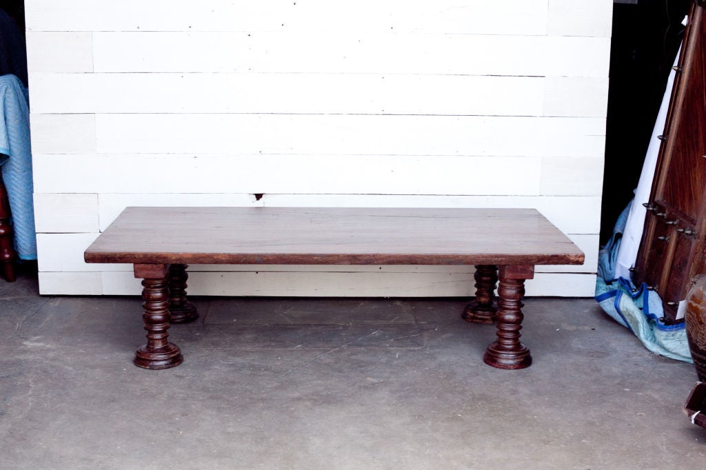 South Indian Solid Wood Low Table with Turned Legs In Good Condition For Sale In Richmond, CA