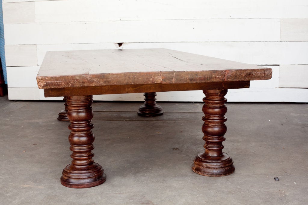 South Indian Solid Wood Low Table with Turned Legs For Sale 1
