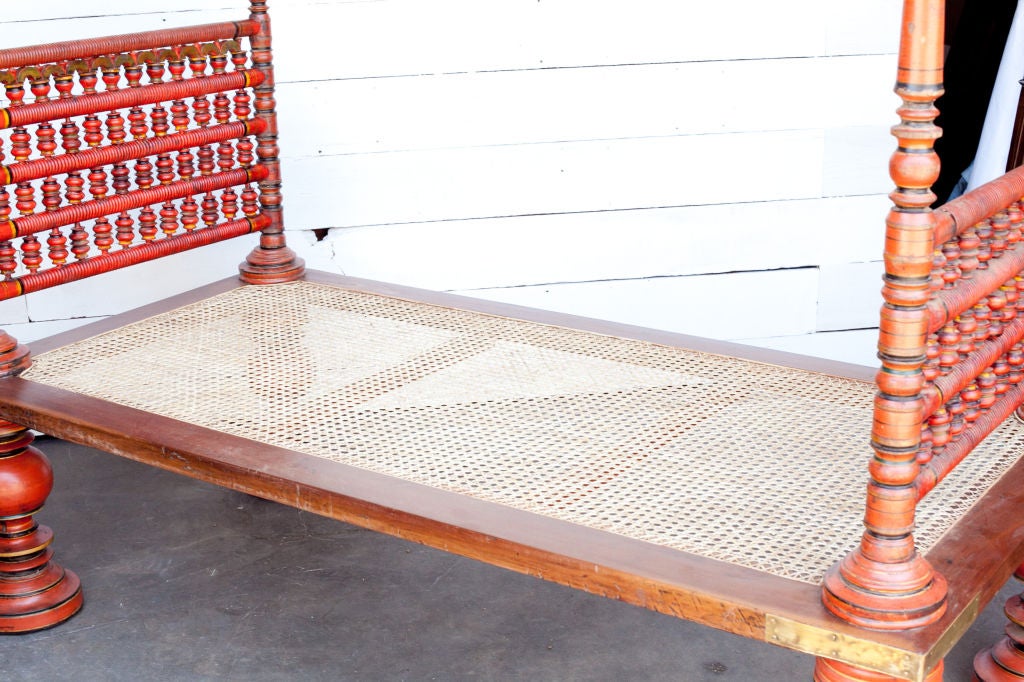 Teak South Indian Painted Daybed with Removable Sides For Sale