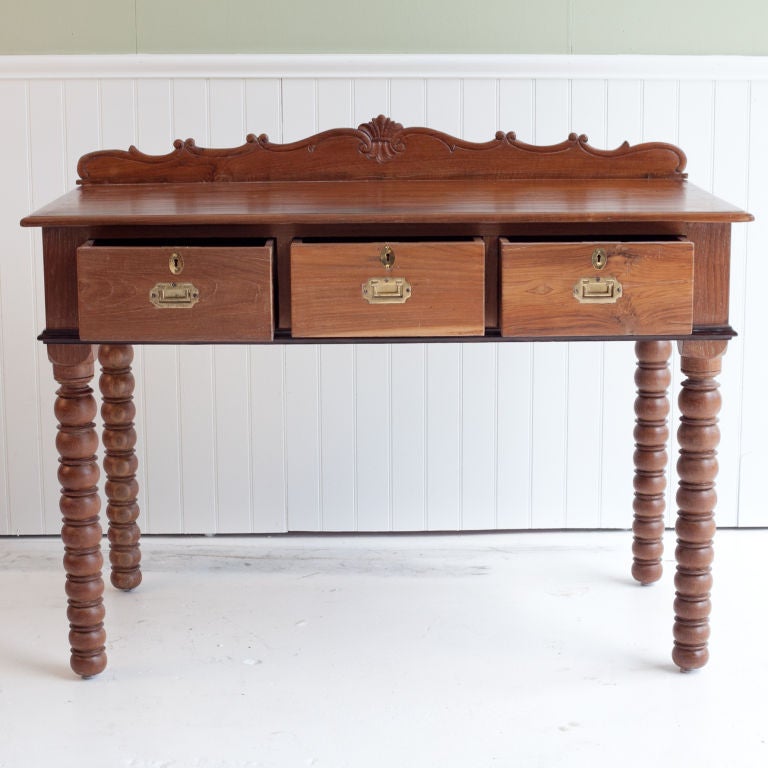 Anglo-Indian Teak Desk with Bobbin Turned Legs 1