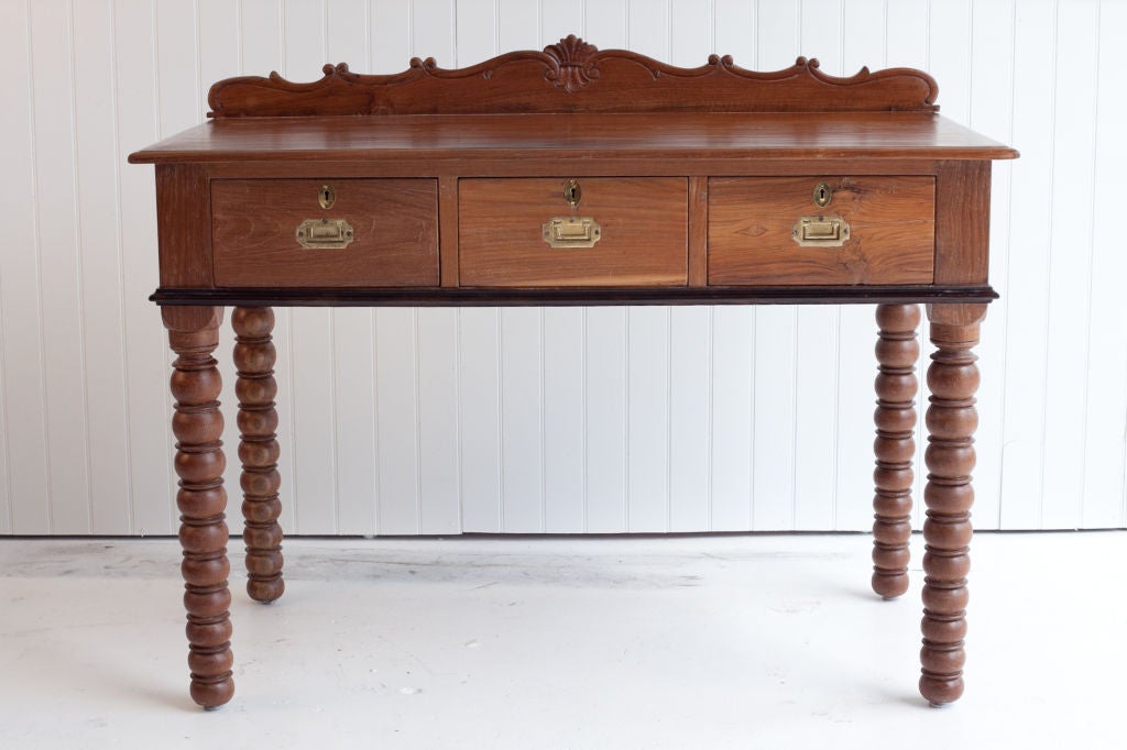 Anglo-Indian Teak Desk with Bobbin Turned Legs 2