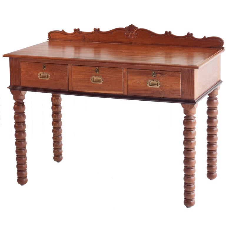 Anglo-Indian Teak Desk with Bobbin Turned Legs