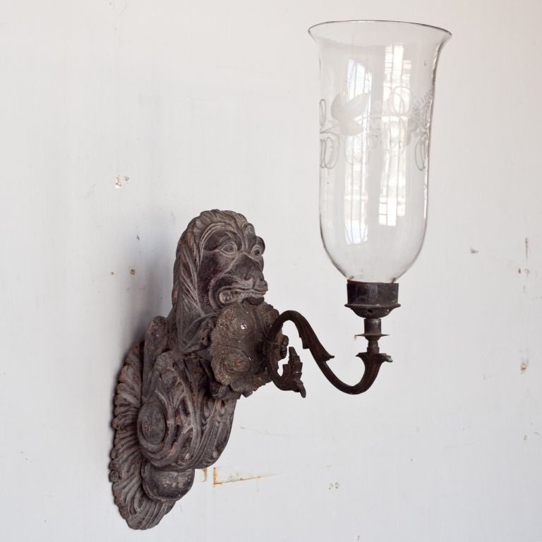 Anglo-Indian Candle Sconce with Stylized Lion