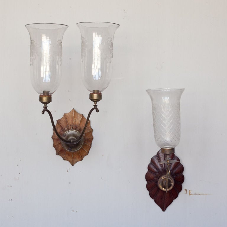 Anglo-Indian Carved Wood Candle Sconces Single and Double