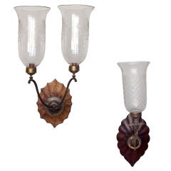Anglo-Indian Carved Wood Candle Sconces Single and Double