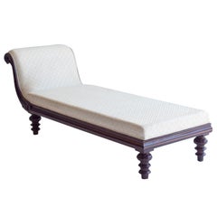 Antique Anglo-Indian Mahogany Daybed with Upholstered Seat