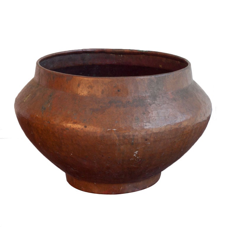Hammered copper pot probably used for water storage