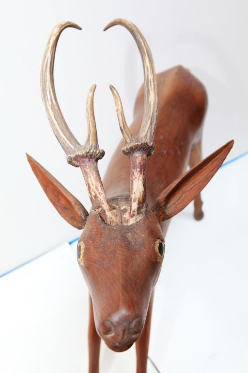 Solid Teak Deer Sculpture from Indonesia In Good Condition For Sale In Richmond, CA