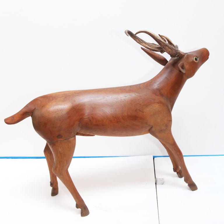 20th Century Solid Teak Deer Sculpture from Indonesia For Sale
