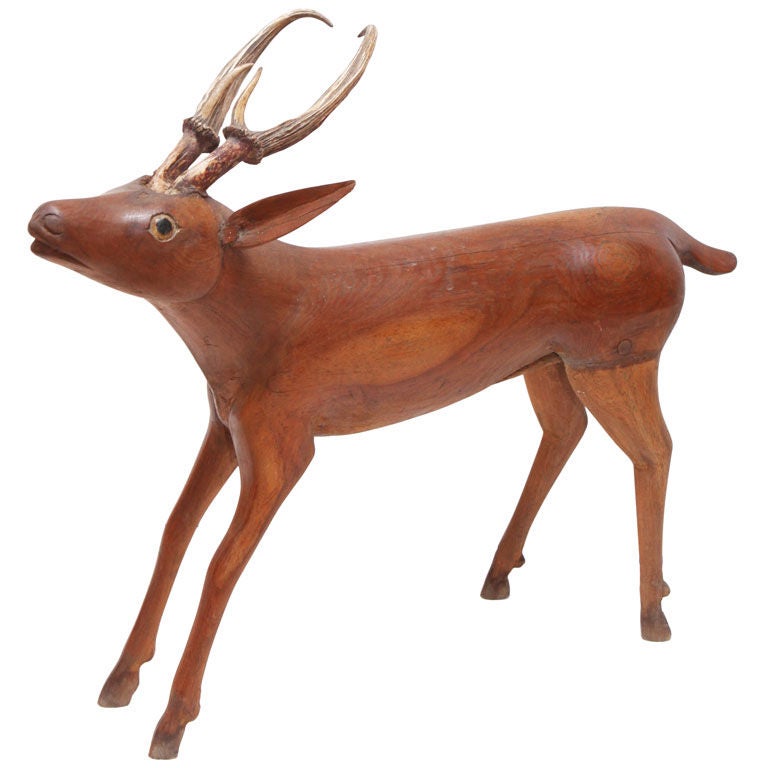Solid Teak Deer Sculpture from Indonesia For Sale