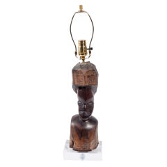 Vintage Carved Ebony Figure Table Lamp